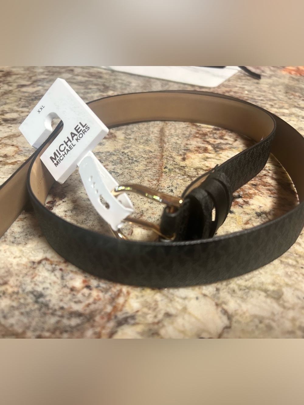 NWT Michael Kors Brown Monogrammed Belt with Gold-Tone Buckle Woman’s XXL